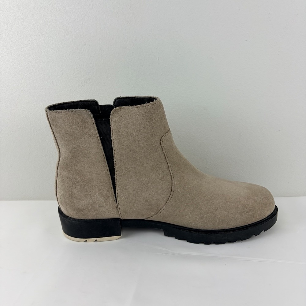 Sorel Women Boots Beige Suede Size 9.5 Chelsea Zip Ankle Lug‎ Sole Waterproof - Picture 5 of 10